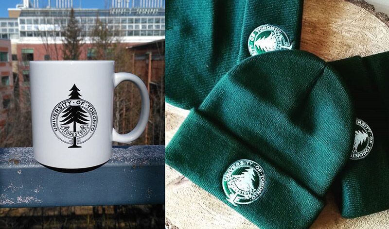 A mug and toque customized with a school club logo.
