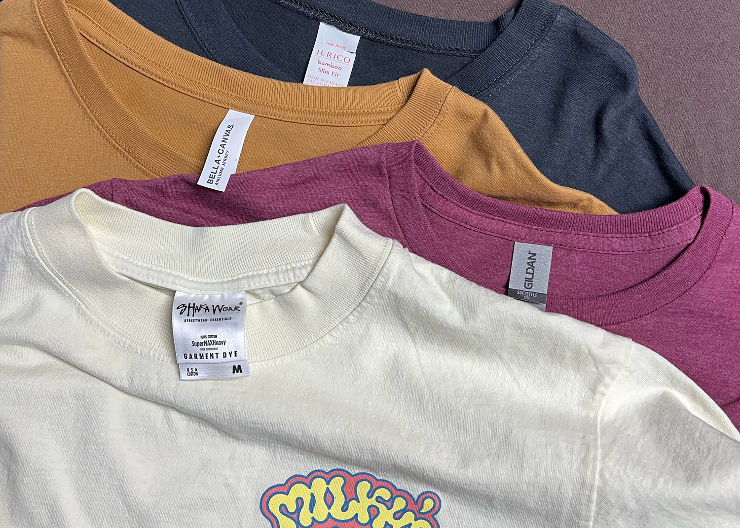 blank t-shirts in different fabric weights for custom printing